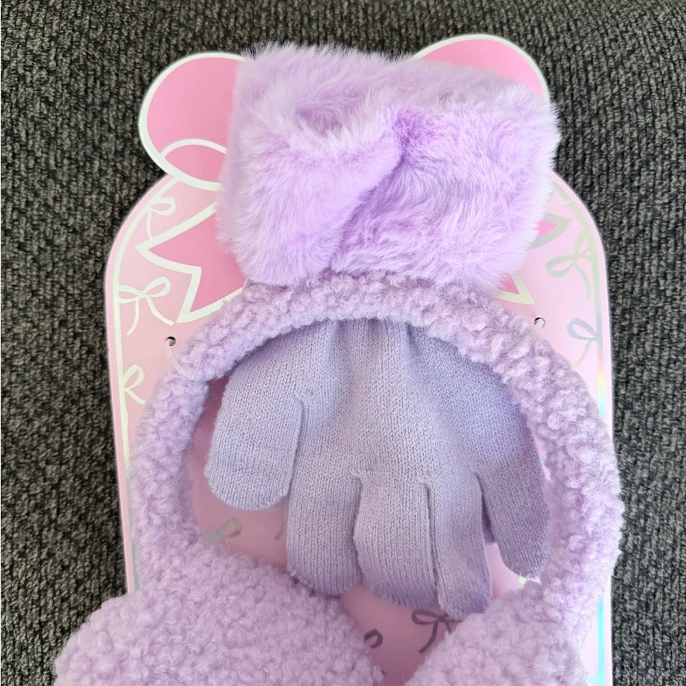 OMG accessories - Girls Lavender bow Earmuffs with pearls and mittens Set- NWT